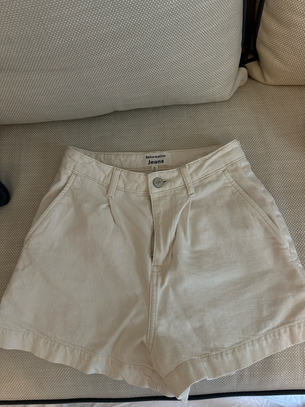 Reformation Cream Tailored High-Rise Shorts